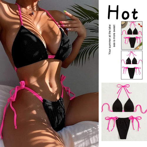 Damen Triangel-Bikini mit trendigem Rüschendesign und verstellbaren Schnürdetails R&B