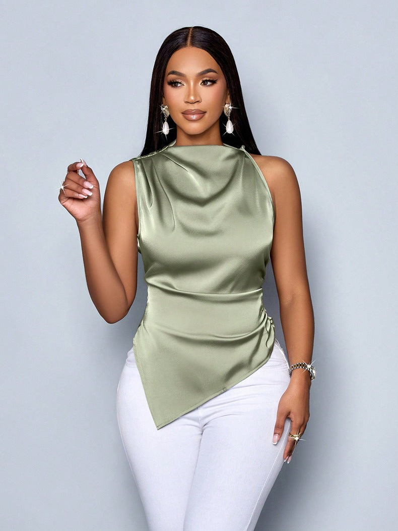 Damen Elegantes Satinoberteil mit asymmetrischem Saum R&B