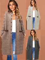 Damen Strickmantel mit großem Zopfdesign und praktischen Taschen R&B
