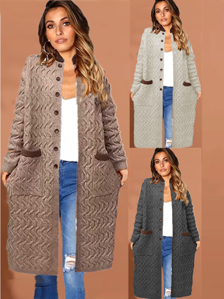 Damen Strickmantel mit großem Zopfdesign und praktischen Taschen R&B