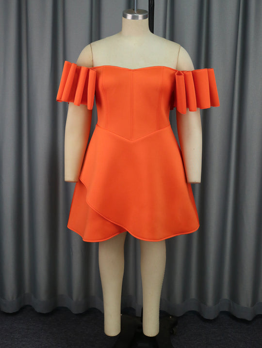 Damen Off-Shoulder Kleid mit Volantärmeln und asymmetrischem Saum R&B