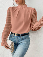 R&B | Bluse mit Plissiertem Kragen und Transparenten Ärmeln Stilvoll und Feminin