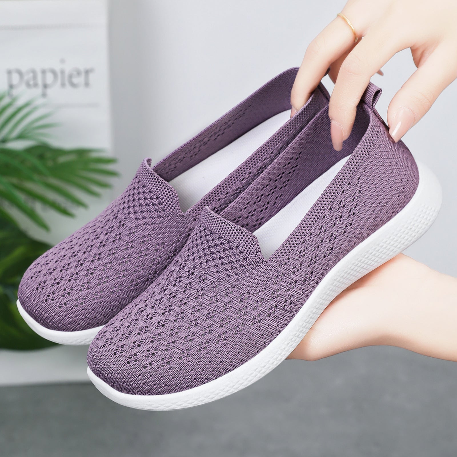 Damen Atmungsaktive Slip-On Freizeitschuhe mit elastischem Design