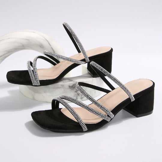 Damen Elegante Sandalen mit funkelnden Riemen und blockiertem Absatz R&B