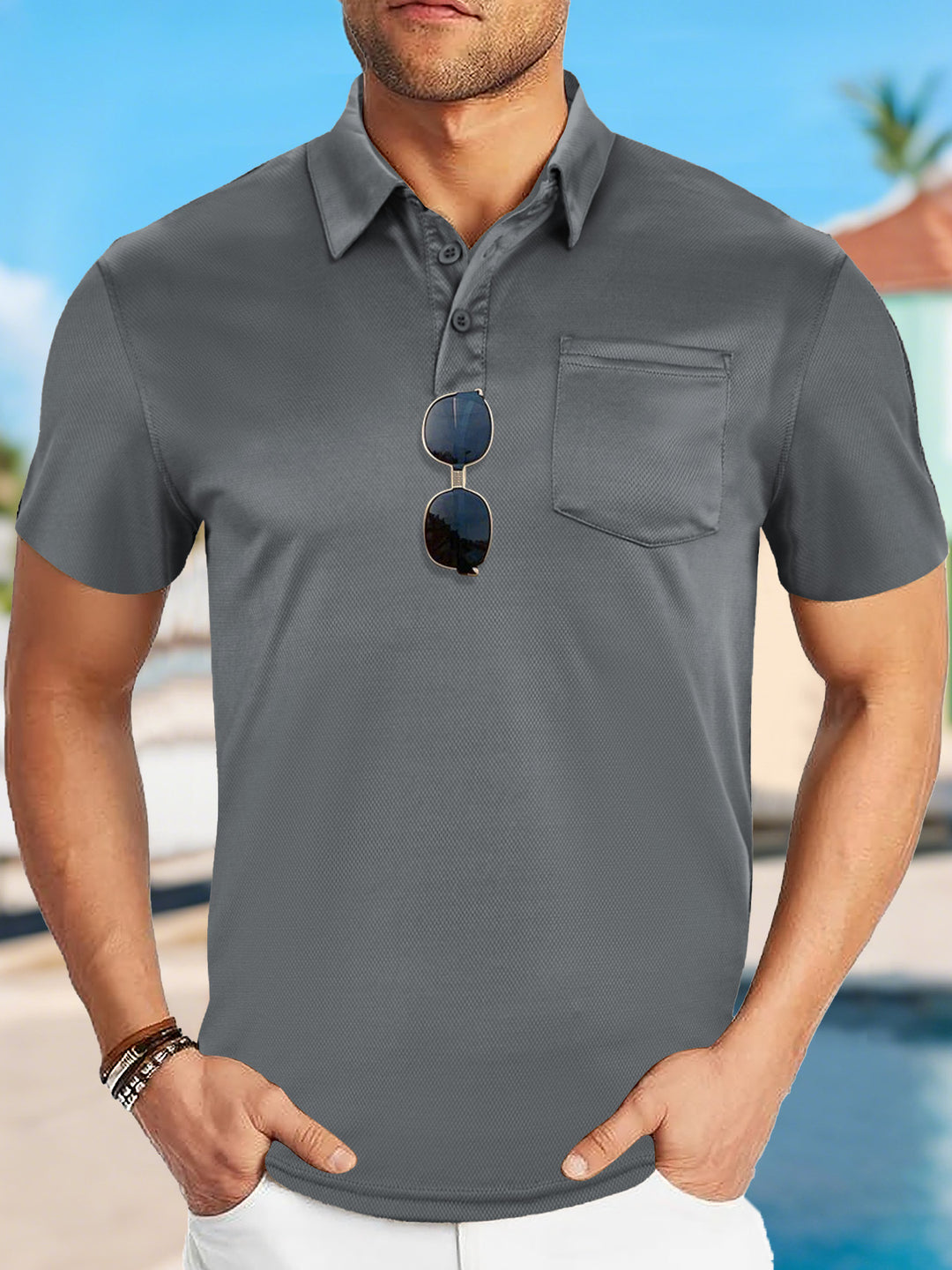 Herren nan funktionales Polohemd mit Brusttasche und atmungsaktiver Meshstruktur R&B