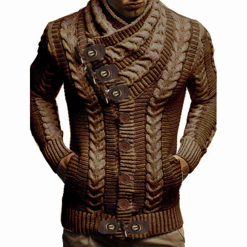 Herren Grobstrickjacke mit kreativem Schalkragen und Knopfdetails R&B