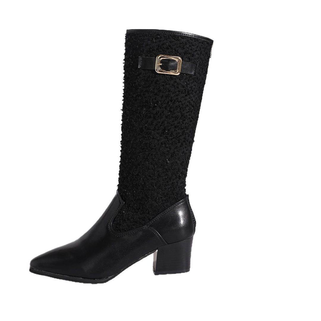 Damen modische Overknee-Stiefel mit elegantem Strickmuster und komfortablem blockiertem Absatz R&B
