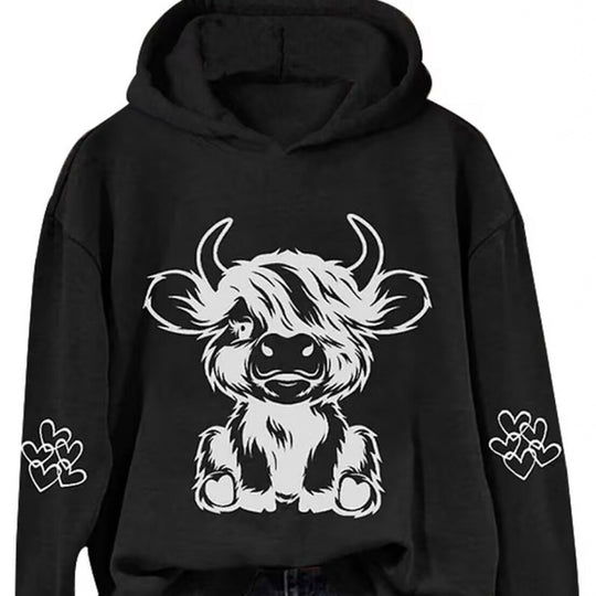 Damen Kapuzensweater mit entzückendem Kuhmotiv und praktischen Kängurutaschen R&B