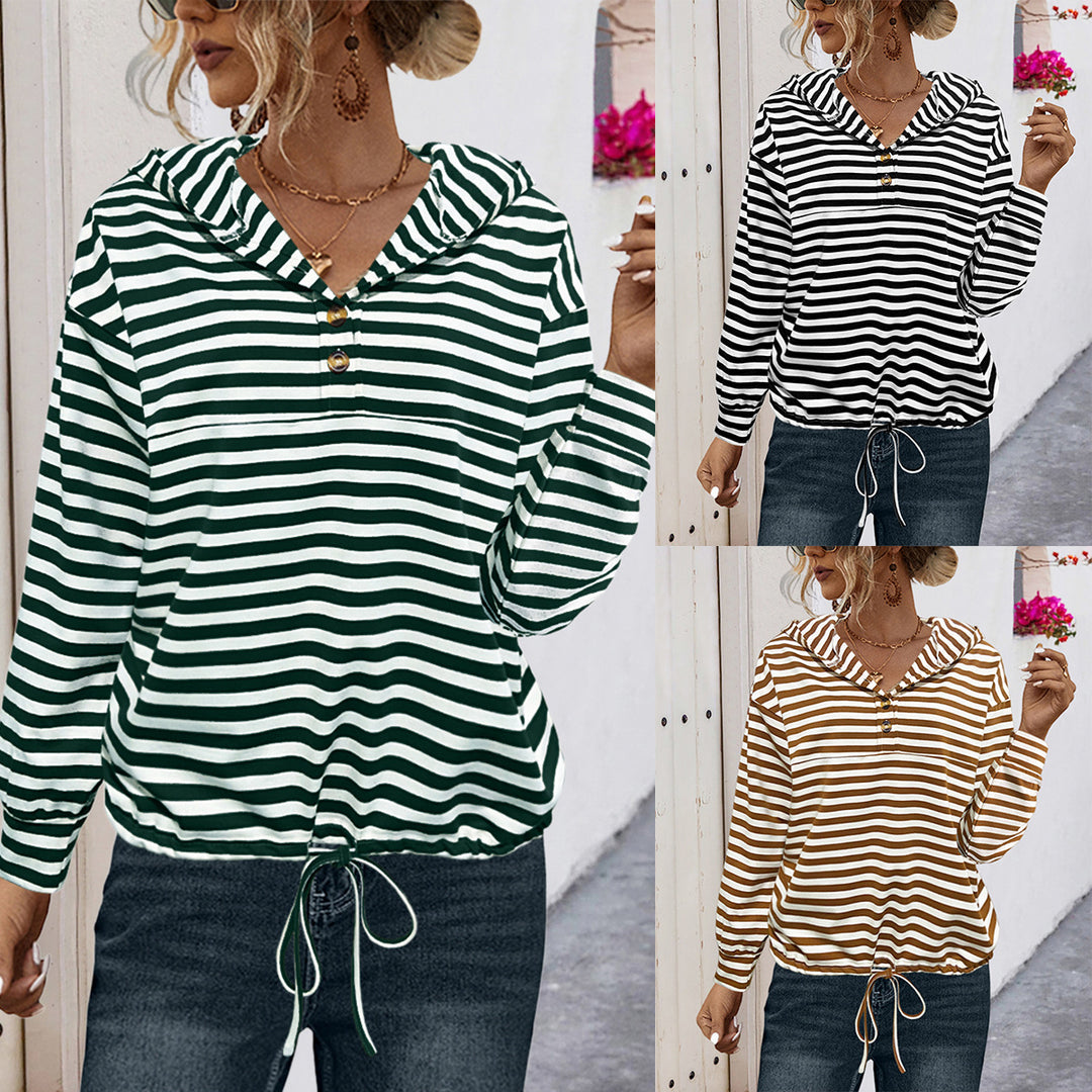Damen Kapuzensweatshirt mit gestreiftem Design und verstellbarem Bund R&B