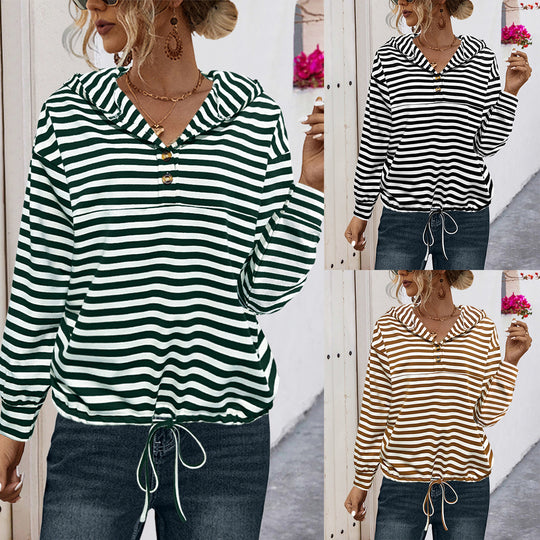 Damen Kapuzensweatshirt mit gestreiftem Design und verstellbarem Bund R&B
