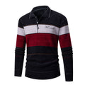 Herren Langarm Polohemd mit gestreiftem Design und Knopfleiste