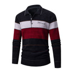 Herren Langarm Polohemd mit gestreiftem Design und Knopfleiste
