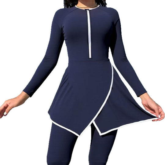 Damen modischer Schwimmanzug mit Wickeldesign und langem Arm R&B