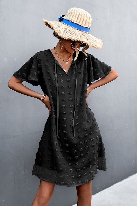 Damen Freizeitkleid mit luftigen Puffärmeln und Rüschenakzenten R&B