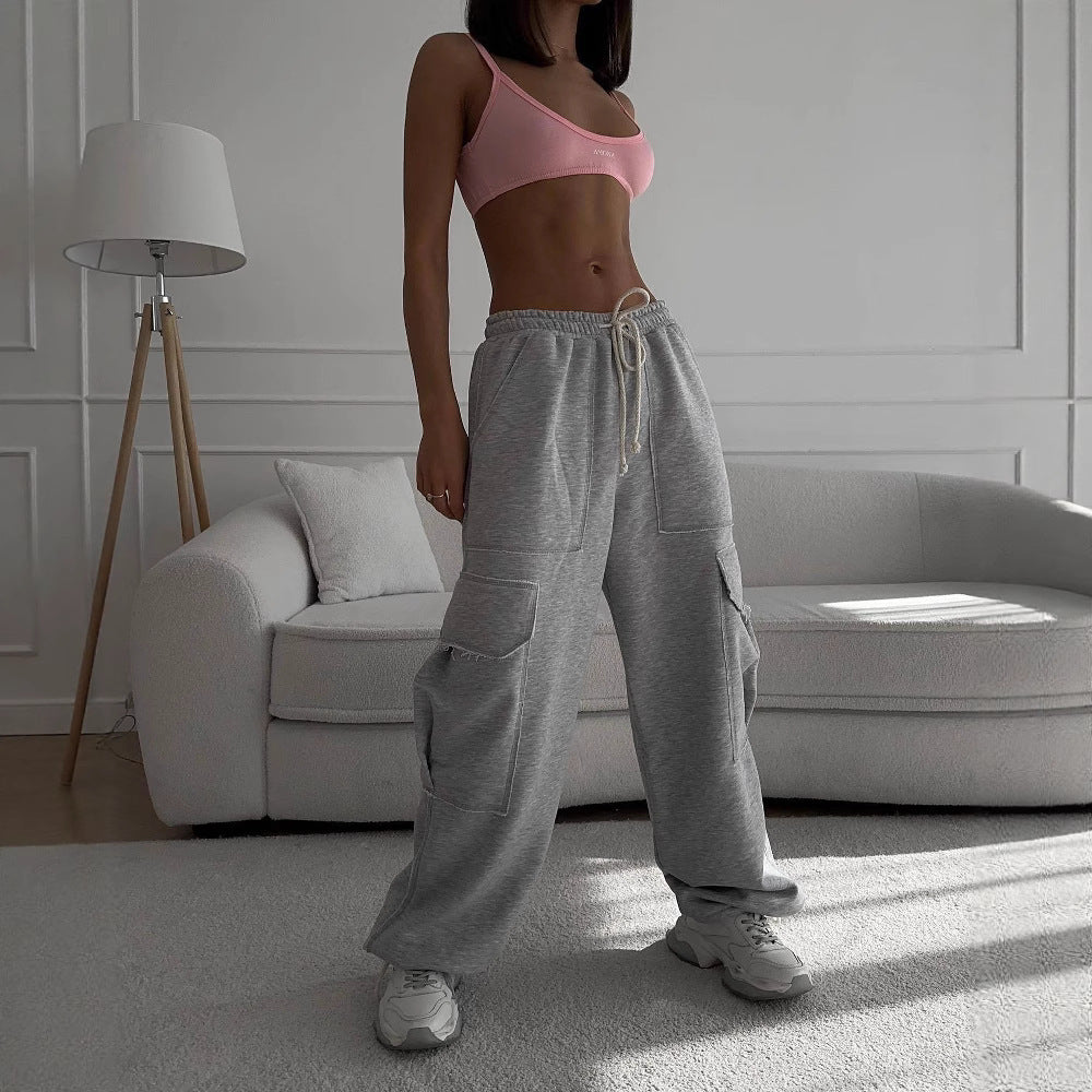Damen lässige Cargo-Hosen mit elastischem Bund und praktischen Taschen R&B