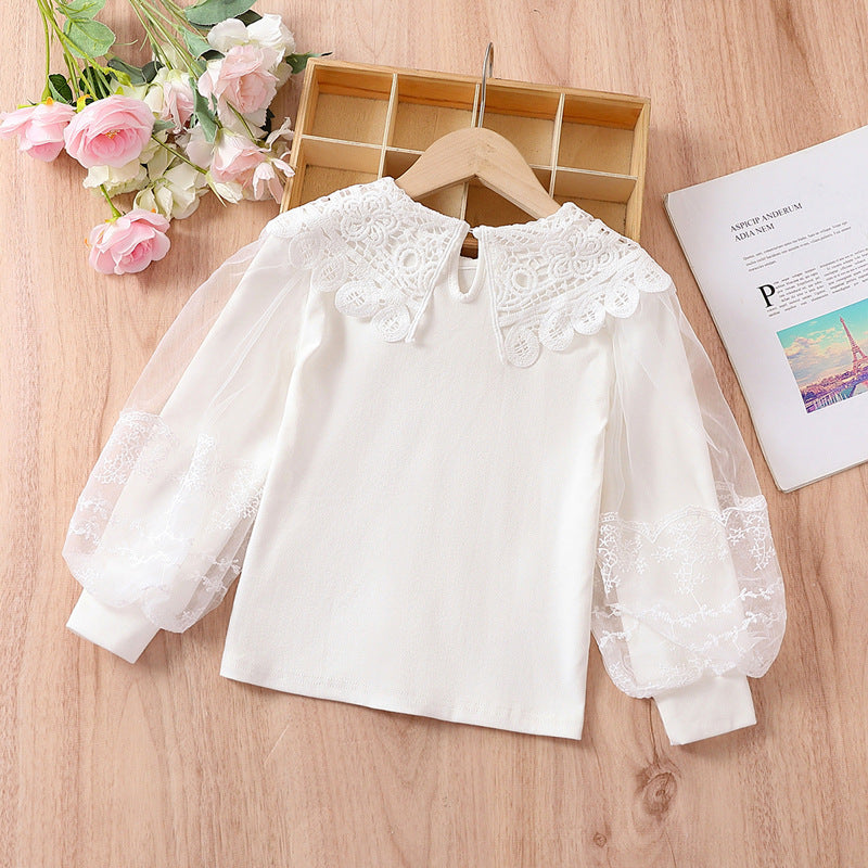 Mädchen elegante Bluse mit transparenten Puffärmeln R&B