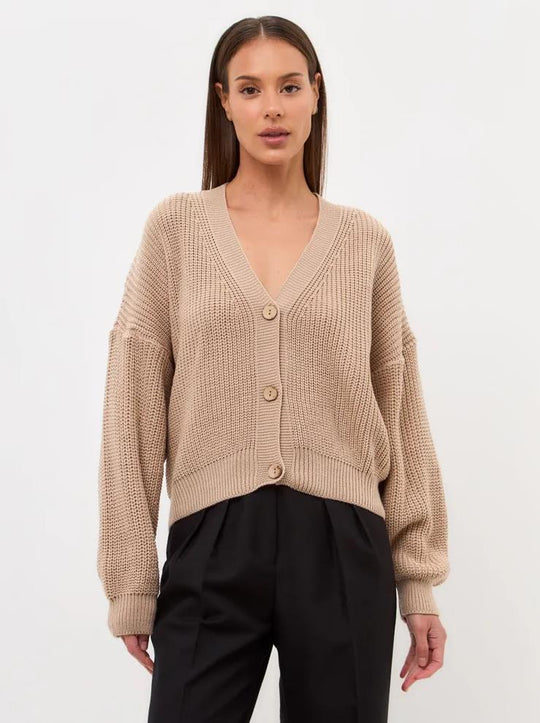 Damen lässiger Strickjacke mit voluminösen Ärmeln und modernen Knopfdetails R&B