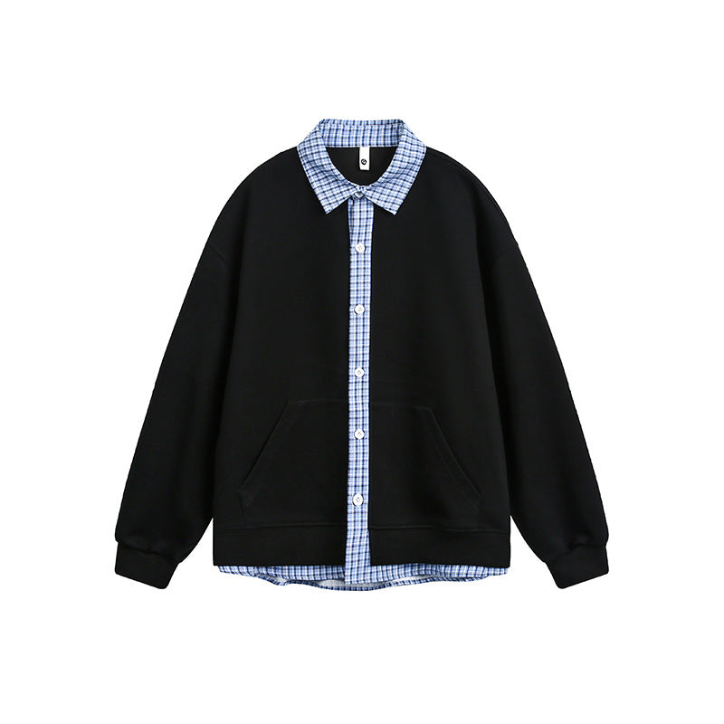 Damen Lässiger Oversized Kapuzenpullover mit Hemdkragen R&B
