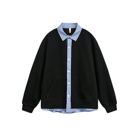 Damen Lässiger Oversized Kapuzenpullover mit Hemdkragen R&B
