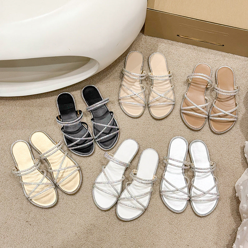 Damen Glamouröse Slide-Sandalen mit funkelnden Riemen und komfortablem Fußbett R&B