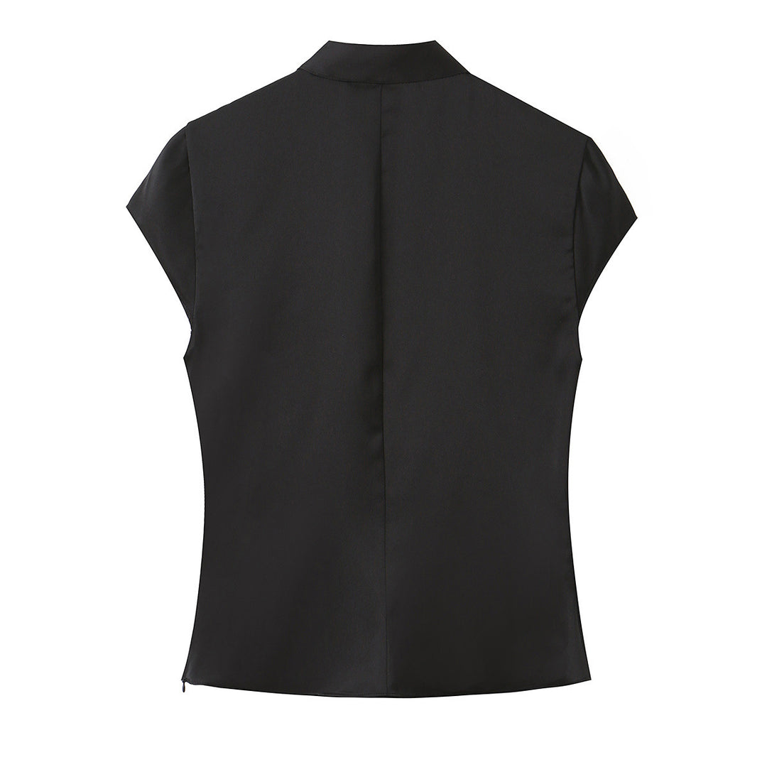 Damen elegantes Oberteil mit asymmetrischem Kragen und Knopfdetails R&B