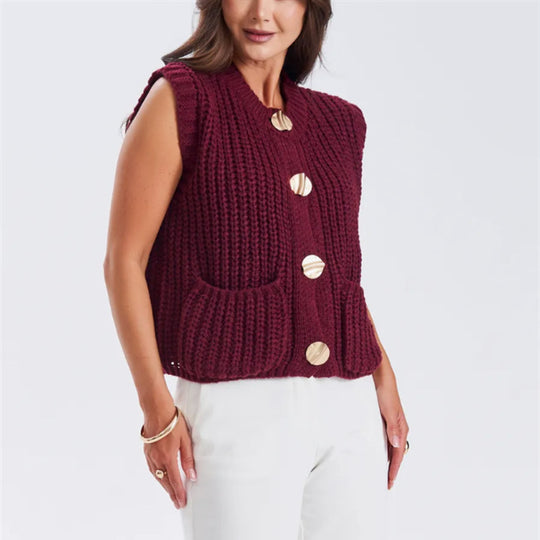 Damen Strickjacke mit goldenen Knöpfen und lässigem Schnitt R&B