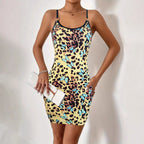 Damen Minikleid mit floralem Tierdruck und verstellbaren Spaghettiträgern R&B