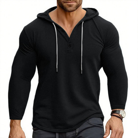 Herren Hoodie mit knöpfbarem Kragen und Kordelzug R&B