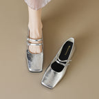 Damen elegante Ballerinas mit doppeltem Riemen und schimmerndem Obermaterial