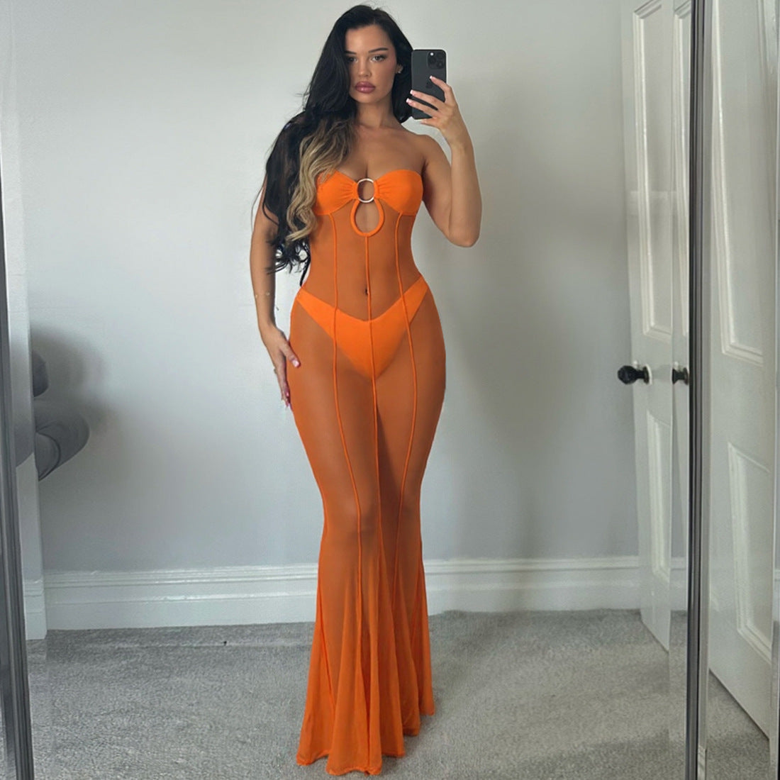 Damen Selbstbewusstes Strandkleid mit verführerischem Cut-Out und raffiniertem Knotendesign R&B