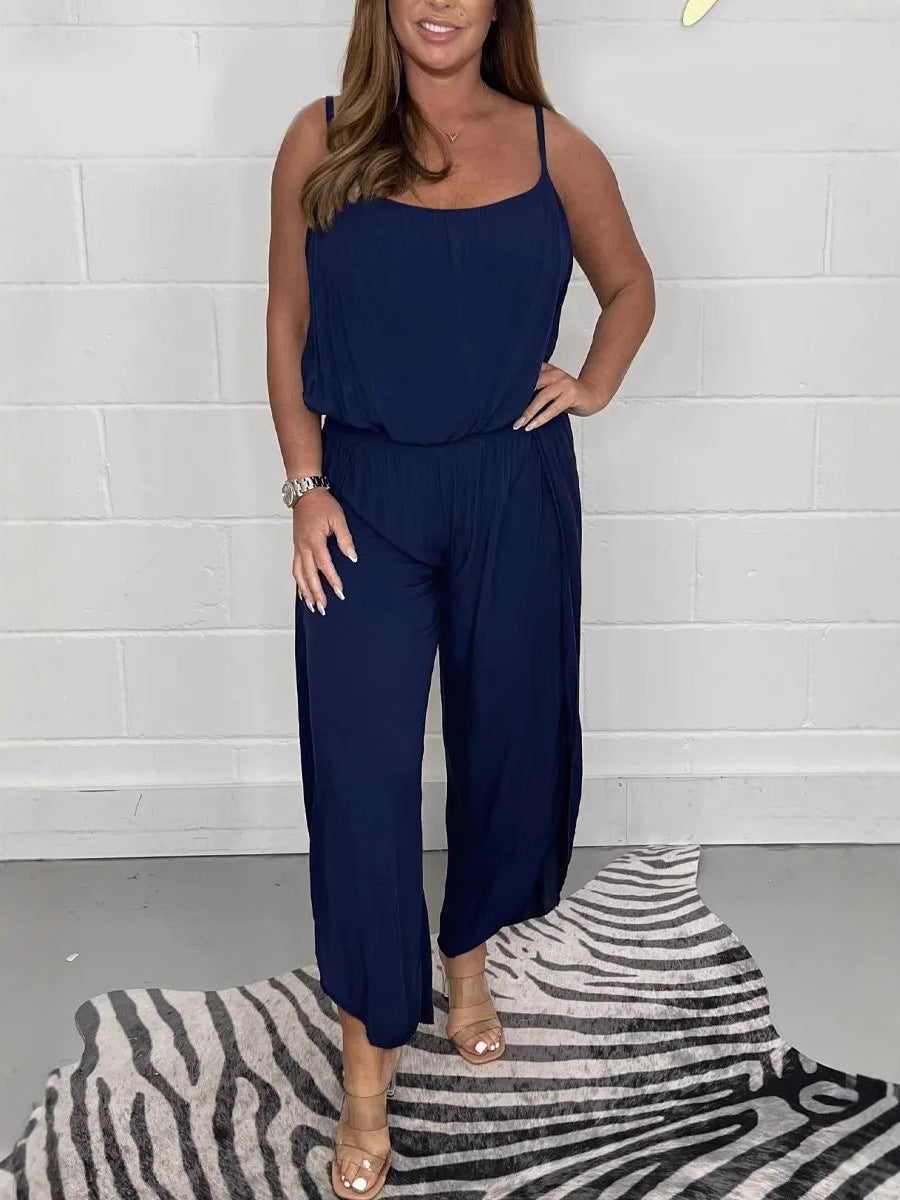 Damen luftiger Jumpsuit mit weitem Schnitt und verstellbaren Trägern R&B
