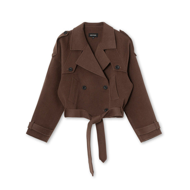 Damen Kurze Wolljacke im Trench-Stil mit stylischen Details R&B