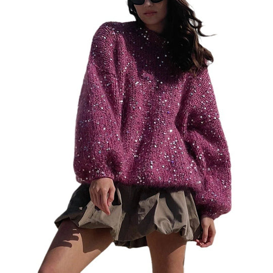 Damen Glitzernder Strickpullover mit Puffärmeln R&B