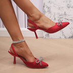 Damen elegante Slingback-Pumps mit glitzerndem Schleifen-Detail R&B