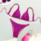 Damen Triangel-Bikini mit floralem Muster und elegantem Schmuckdetail