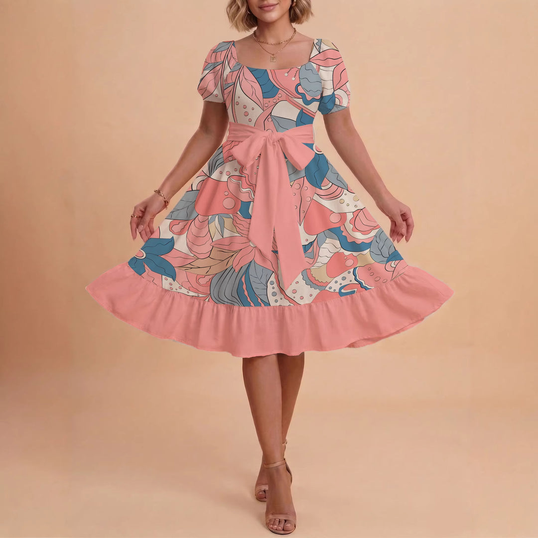 Damen elegantes Maxikleid mit floralem Design und Taillengürtel R&B