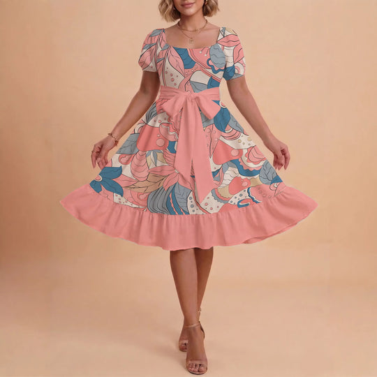 Damen elegantes Maxikleid mit floralem Design und Taillengürtel R&B
