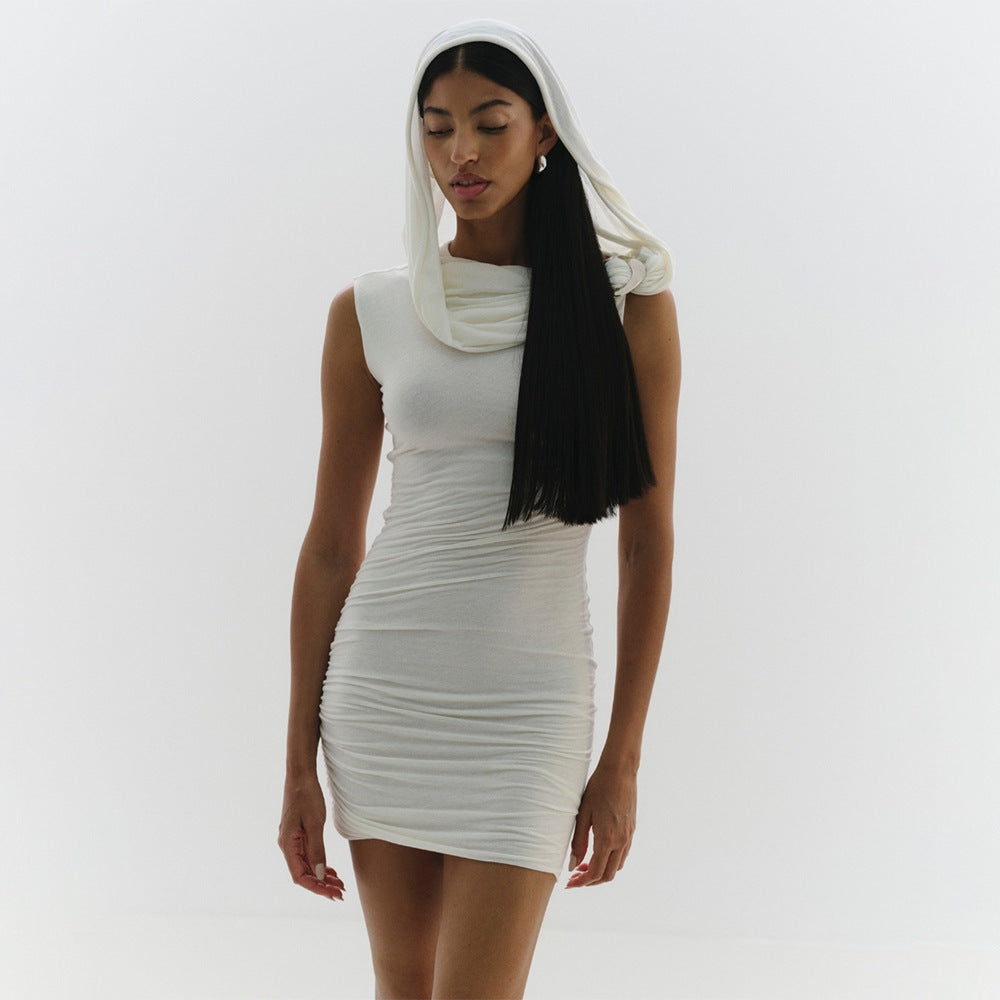 Damen figurbetontes Wickelkleid mit asymmetrischem Kragen R&B
