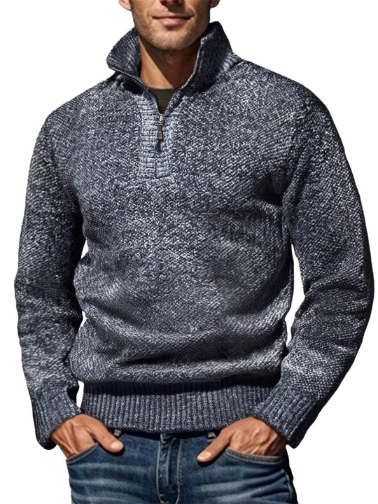Herren nan grobgestrickter Strickpullover mit halbem Reißverschluss und hohem Stehkragen R&B