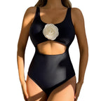 Damen Einteiliger Badeanzug mit floraler Applikation und modischem Cut-Out R&B