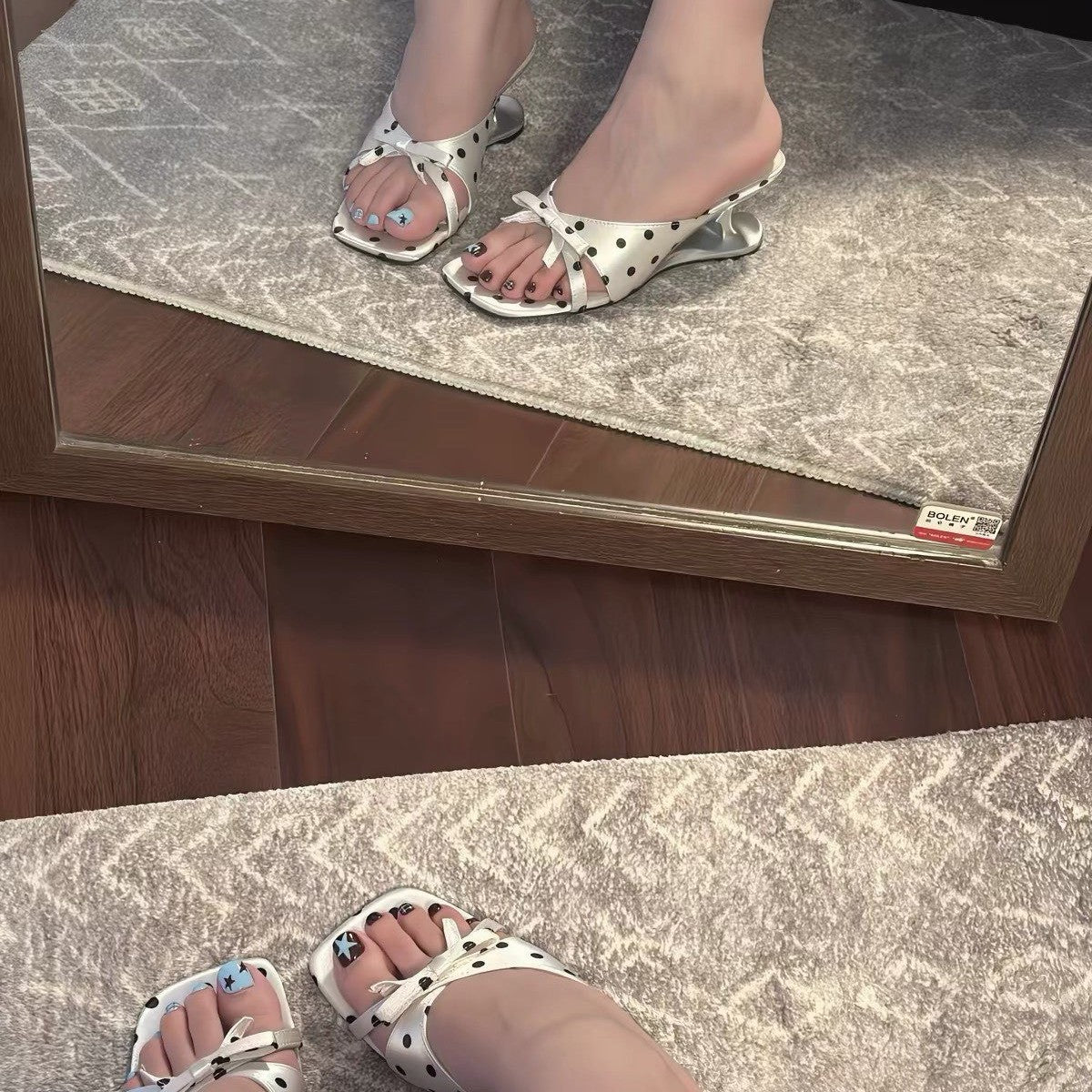 Damen offene Mules mit modischem Punkte-Design und dekorativem Schleifenakzent R&B