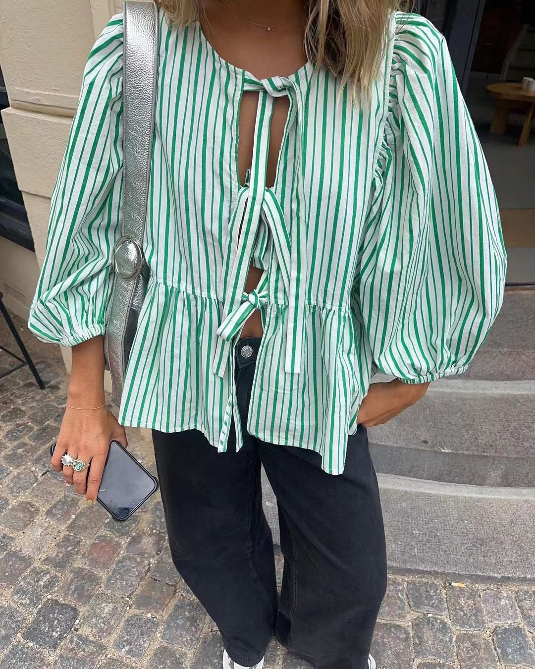Damen Bluse mit Rüschen und Bindebändern R&B