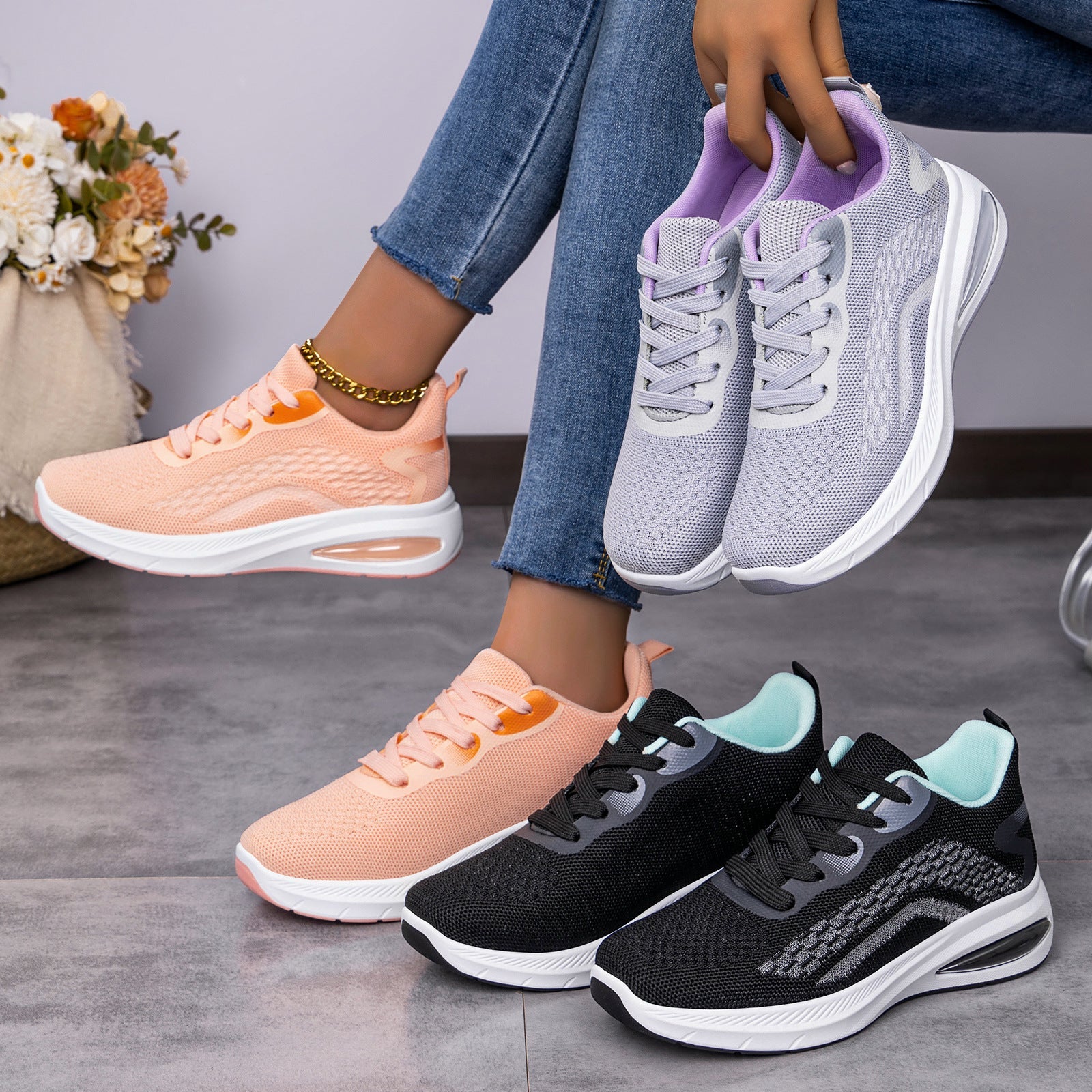Damen Atmungsaktive Laufschuhe mit Dämpfung und Flexibilität R&B