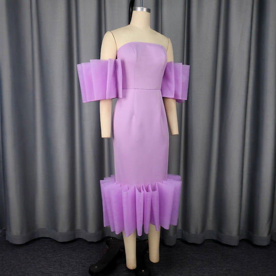 Damen Elegantes Kleid mit voluminösen Rüschenärmeln R&B
