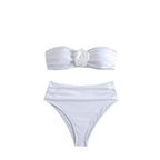 Damen Bandeau-Bikini mit floralem Detail und hochgeschnittenem Höschen R&B
