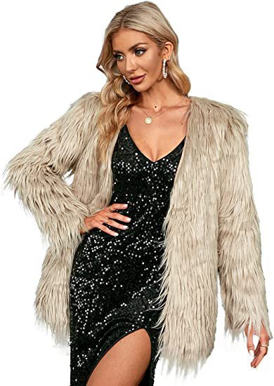 Damen Extravagante Kunstfelljacke mit flauschiger Textur R&B