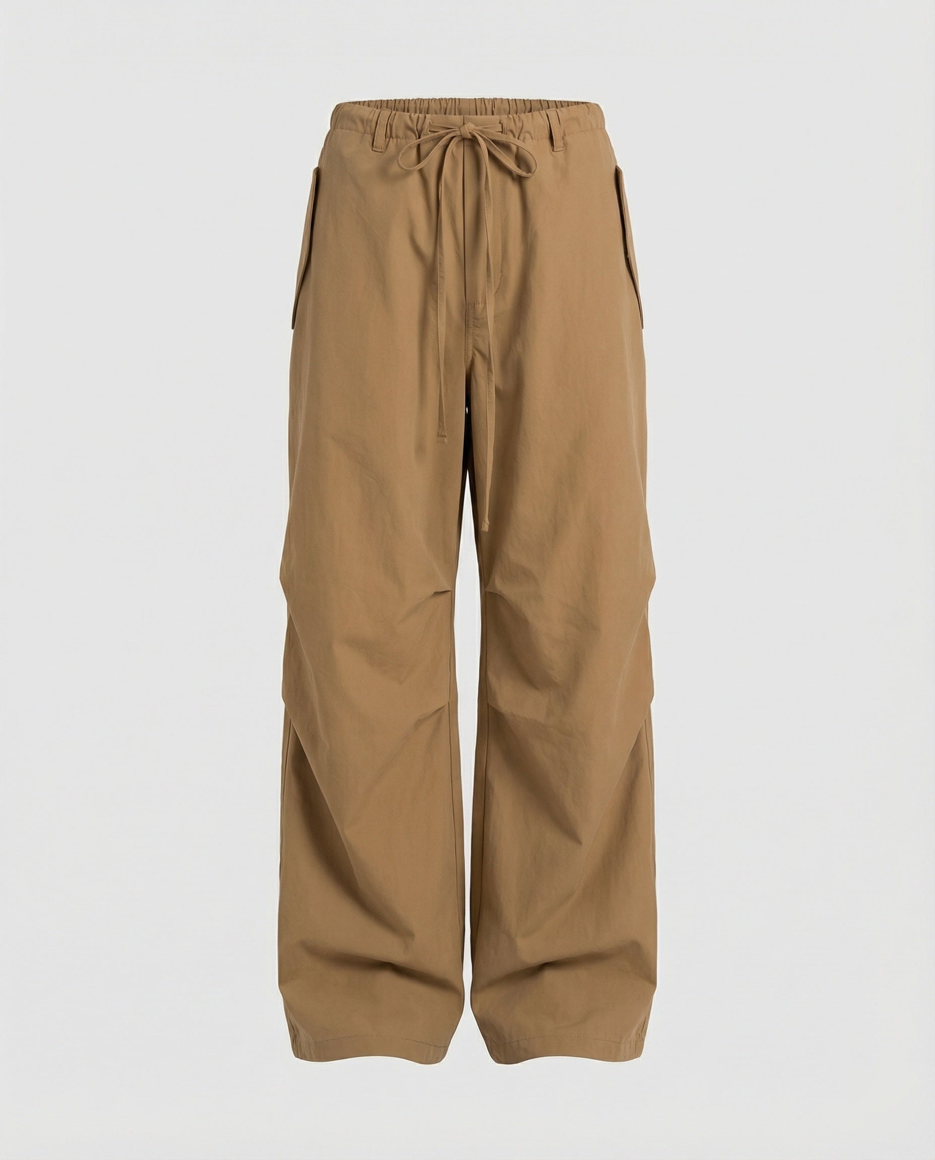 Damen hochgeschnittene extraweite Streetwear-Hose mit Tunnelzugbund, markanten Kniefalten und weitem Beinverlauf R&B