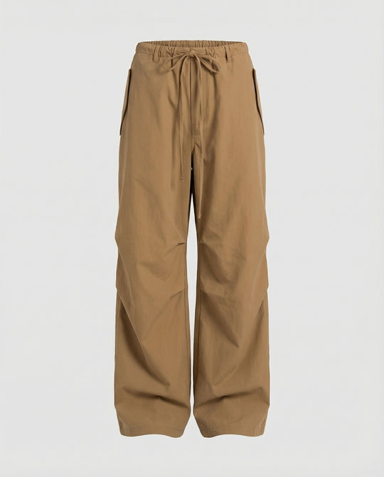 Damen hochgeschnittene extraweite Streetwear-Hose mit Tunnelzugbund, markanten Kniefalten und weitem Beinverlauf R&B