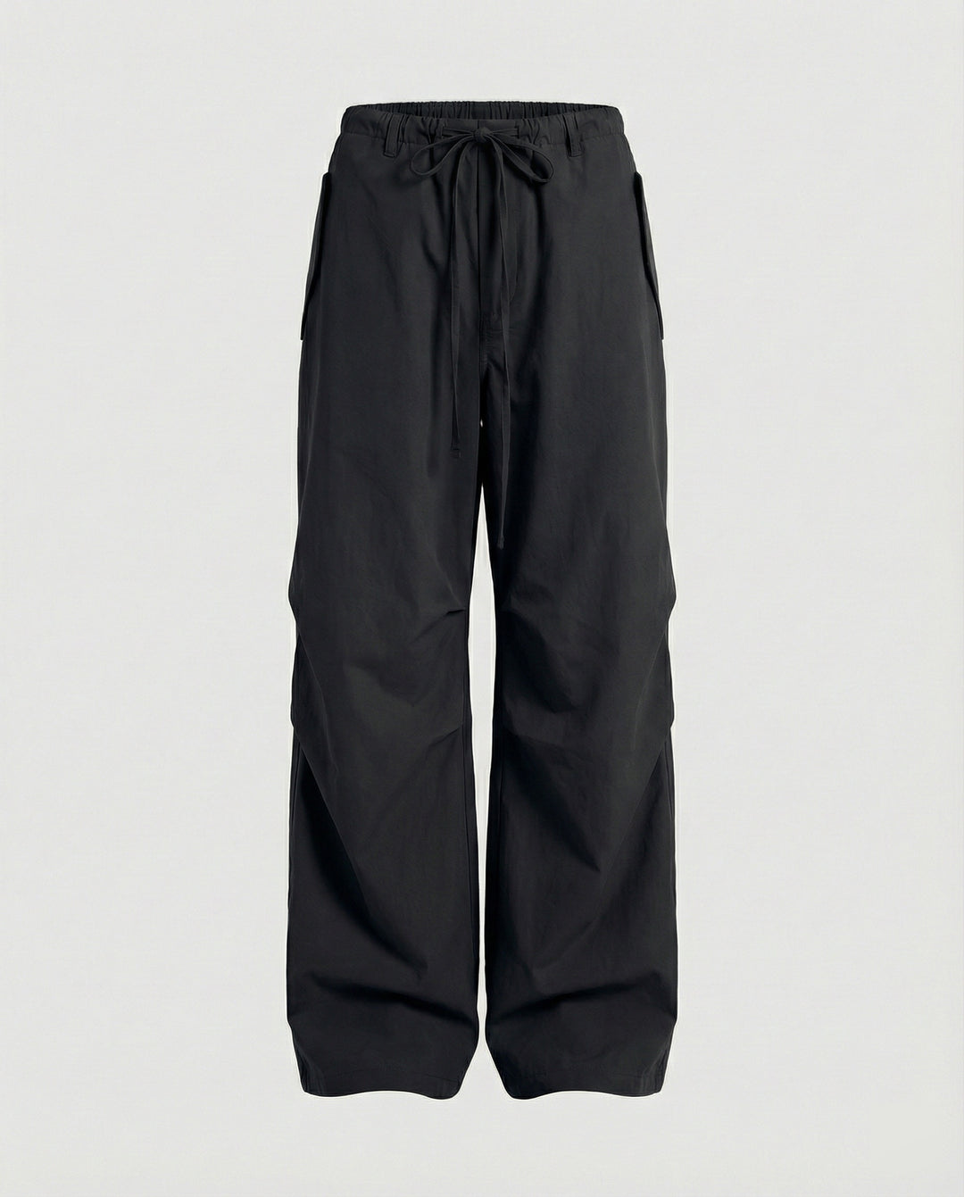 Damen hochgeschnittene extraweite Streetwear-Hose mit Tunnelzugbund, markanten Kniefalten und weitem Beinverlauf R&B