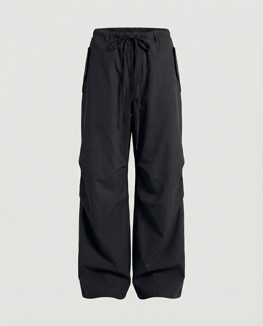 Damen hochgeschnittene extraweite Streetwear-Hose mit Tunnelzugbund, markanten Kniefalten und weitem Beinverlauf R&B